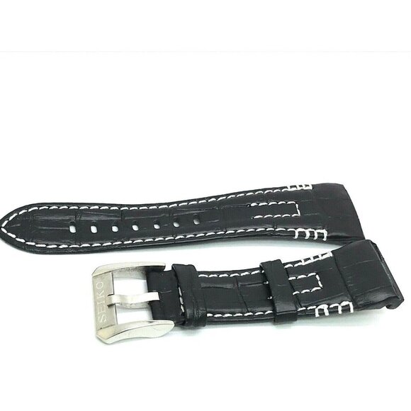 Seiko Men Seiko Men\'s Watch Replacement Band Black Leather Strap 26mm Lug 8\'\'